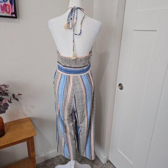 Venus Tassel Halter Jumpsuit Striped Blues Pink Size Small - Picture 7 of 14